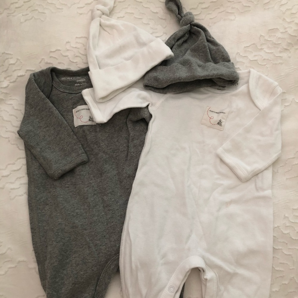 Organic Burt’s Bees preemie footies with hats